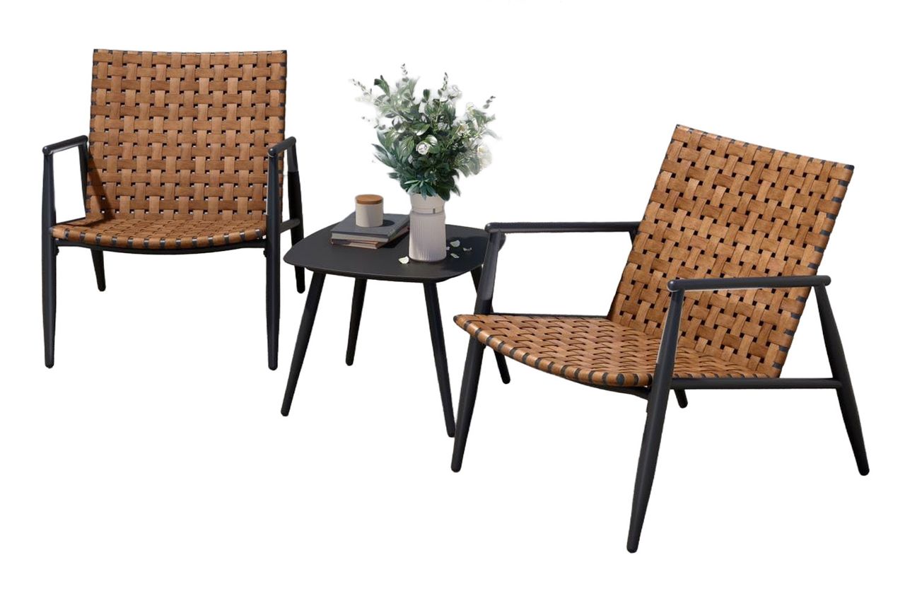 Grand patio Outdoor Bistro Set 3 Pieces Leather-Look Wicker Patio Chairs Set Powder Coated Aluminum Frame with Outdoor Chairs Set of 2 and Side Table
