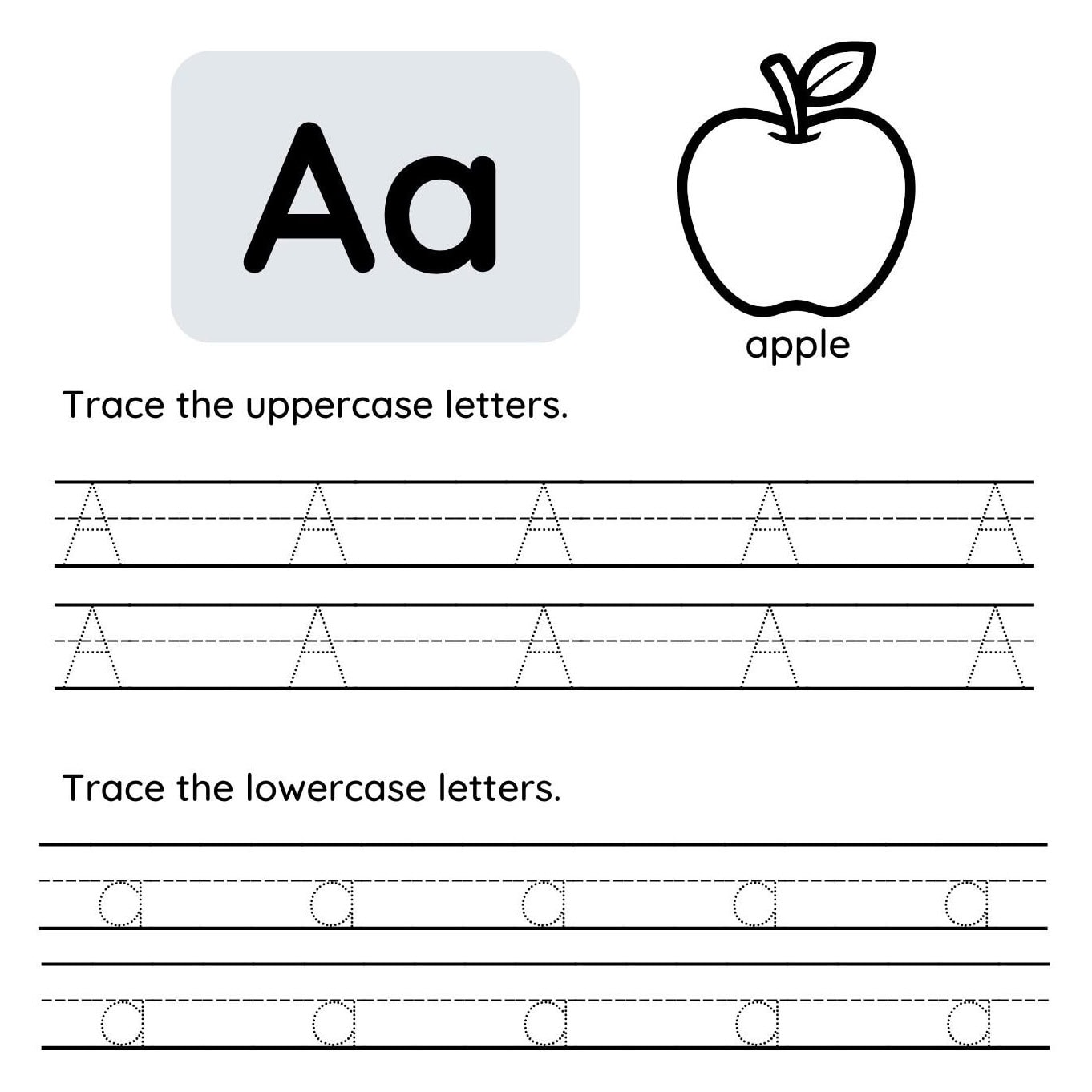 Free letter A tracing worksheet (uppercase & lowercase PDF)