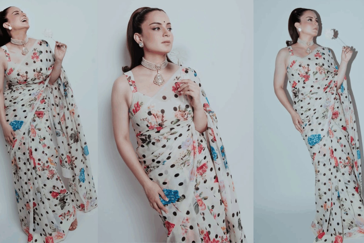 Kangana Ranaut brings back retro Bollywood glam in a stunning polka floral saree