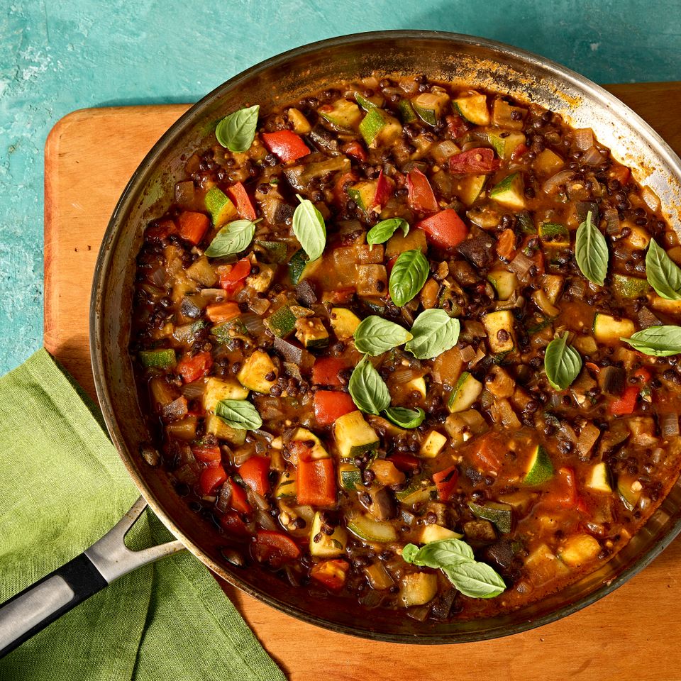 A recipe image of Tomato-Lentil Ratatouille Skillet
