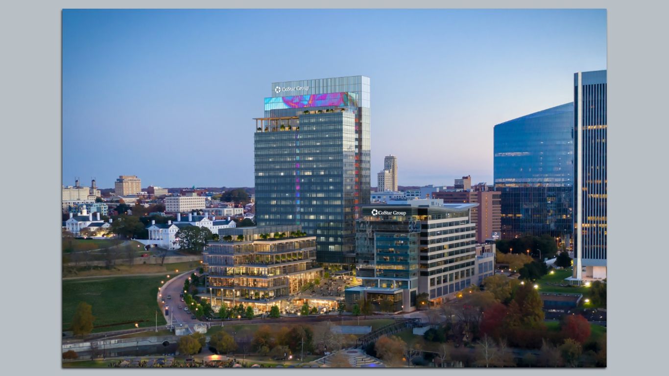 CoStar testing giant LED display on Richmond tower
