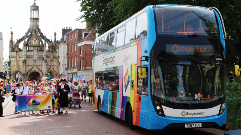 Stagecoach South proudly leads Chichester Pride parade with iconic ...
