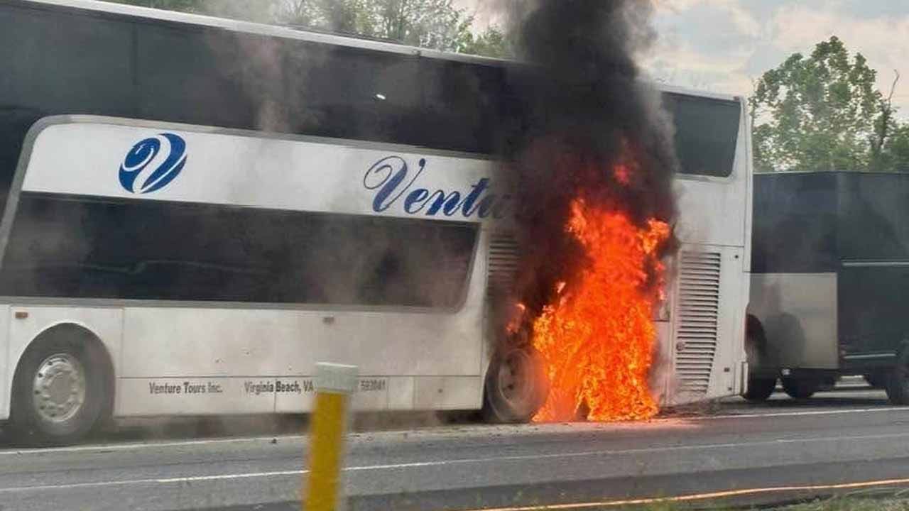 Passengers evacuate safely after double decker charter bus catches fire ...