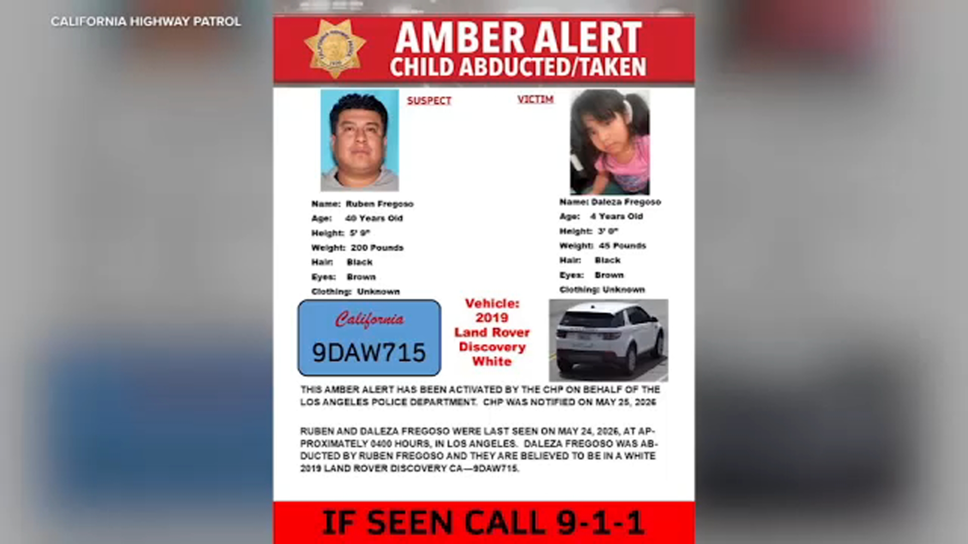 Amber Alert issued for 4-year-old girl last seen in Arlington Heights