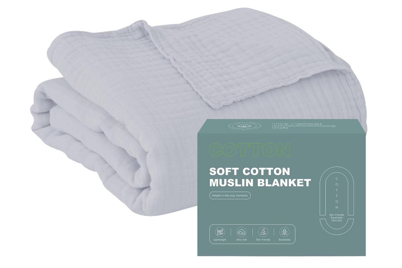 Cosy Family 4 Layer Muslin Bed Blanket - Breathable and Lightweight Gauze Boho Blanket for Spring, Soft 100% Cotton Muslin, Slate, 55x80 Inches