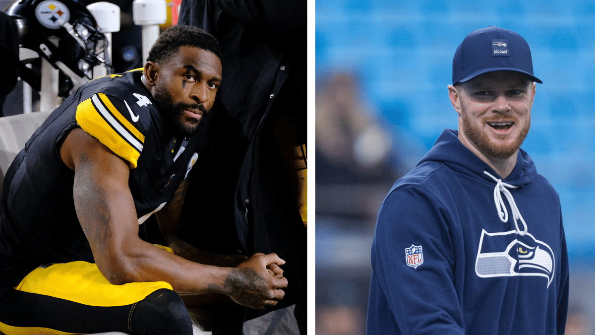 Donald Trump claims he’s only one inch shorter than 6-foot-4 NFL players Pittsburgh Steelers wide receiver DK Metcalf and Seattle Seahawks quarterback Sam Darnold. MEGA