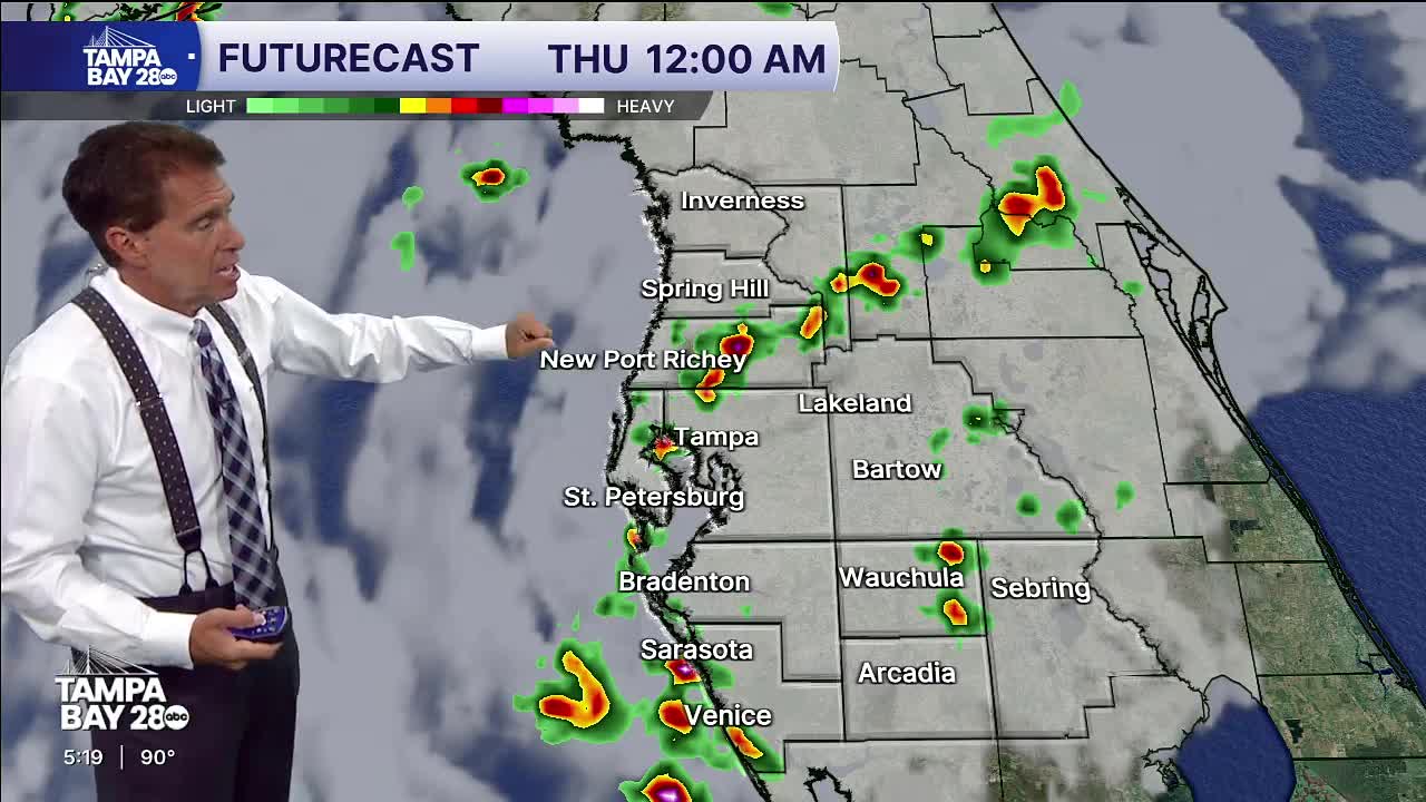 Latest forecast with rain expected to come into the Tampa Bay area