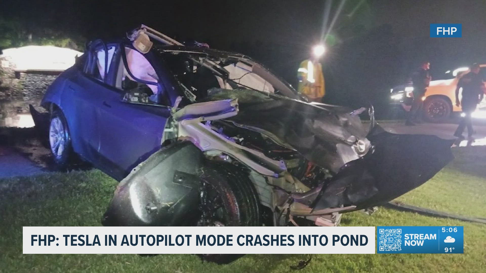 Tesla on autopilot drives into pond, killing 87-year-old driver: FHP
