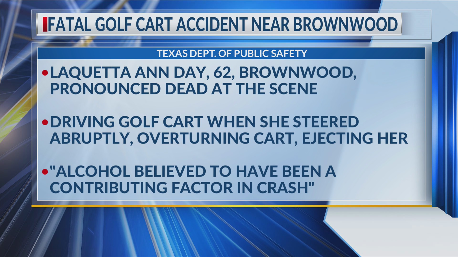 Report: Woman ejected, killed during golf cart incident in Brownwood