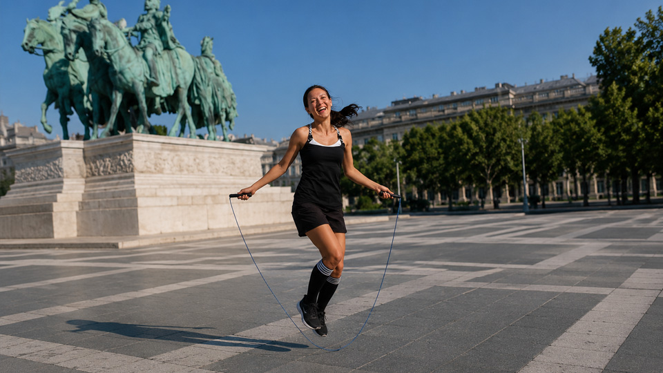 Jump rope girl performs world class trick routine