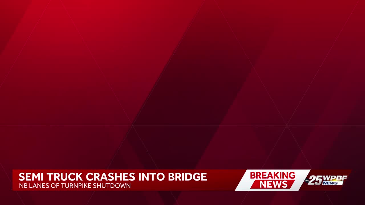 Turnpike lanes closed in Palm City after semi truck crashes into bridge