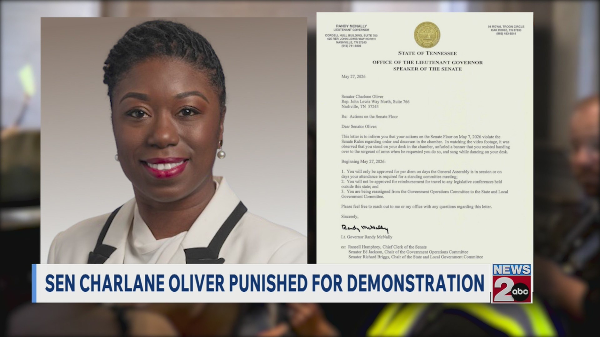 State Sen. Charlane Oliver punished for demonstration