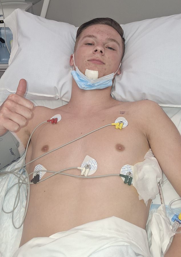 Theo Wright, 18, thought it was 'game over' after he was stabbed in the neck and lung while chasing a mugger in Tenerife on the last day of a lads' holiday
