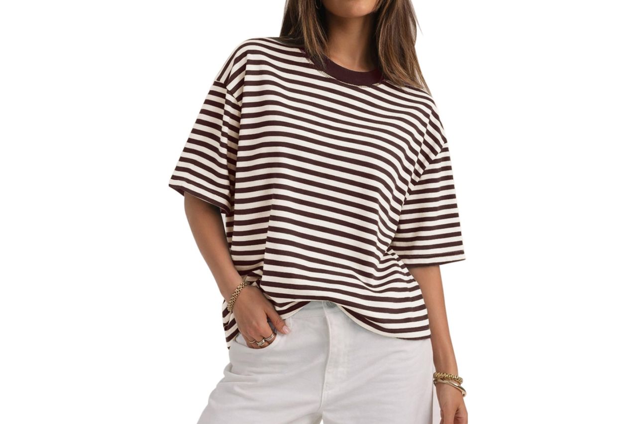 CHYRII Womens Oversized Striped T Shirts