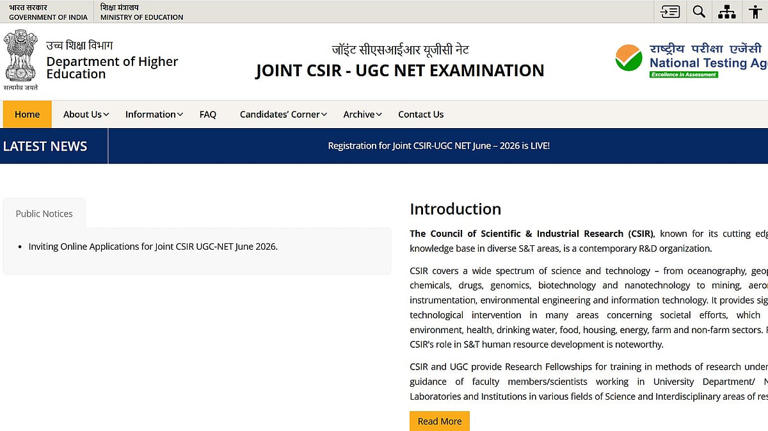 CSIR UGC NET June 2026 registration begins at csirnet.nta.nic.in