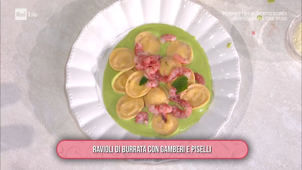 Ravioli di burrata con gamberi e piselli - È sempre mezzogiorno 28/05/2026