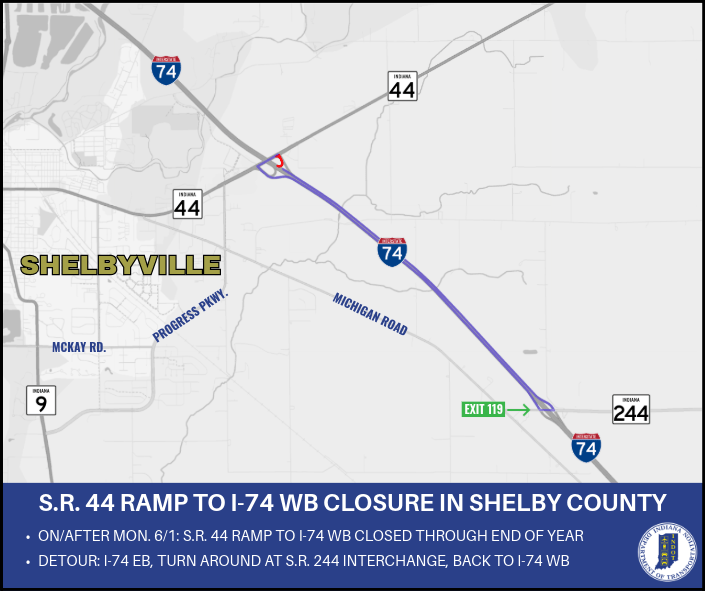 State Road 44 ramp to I-74 westbound to close in Shelby County