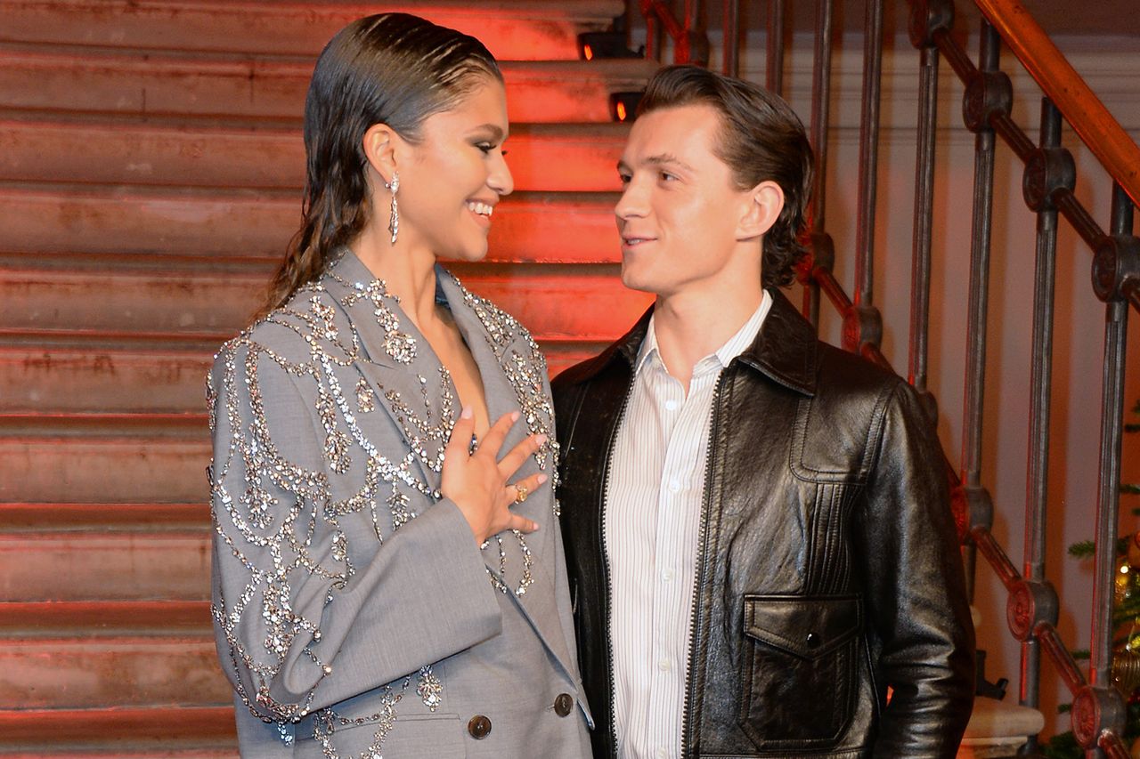 Zendaya and Tom Holland pose at a photocall for