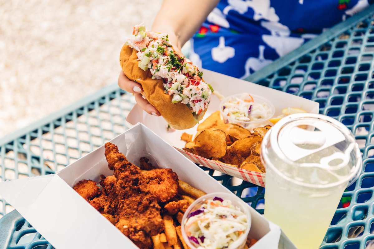 Spread of takeout dishes at Viking Fresh Off The Hook