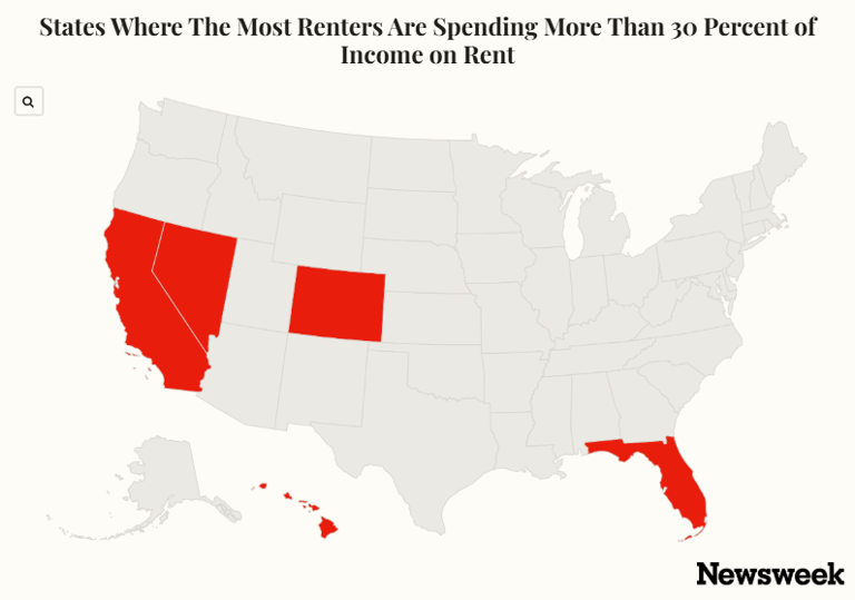 Map shows where rent is eating the biggest share of income in America