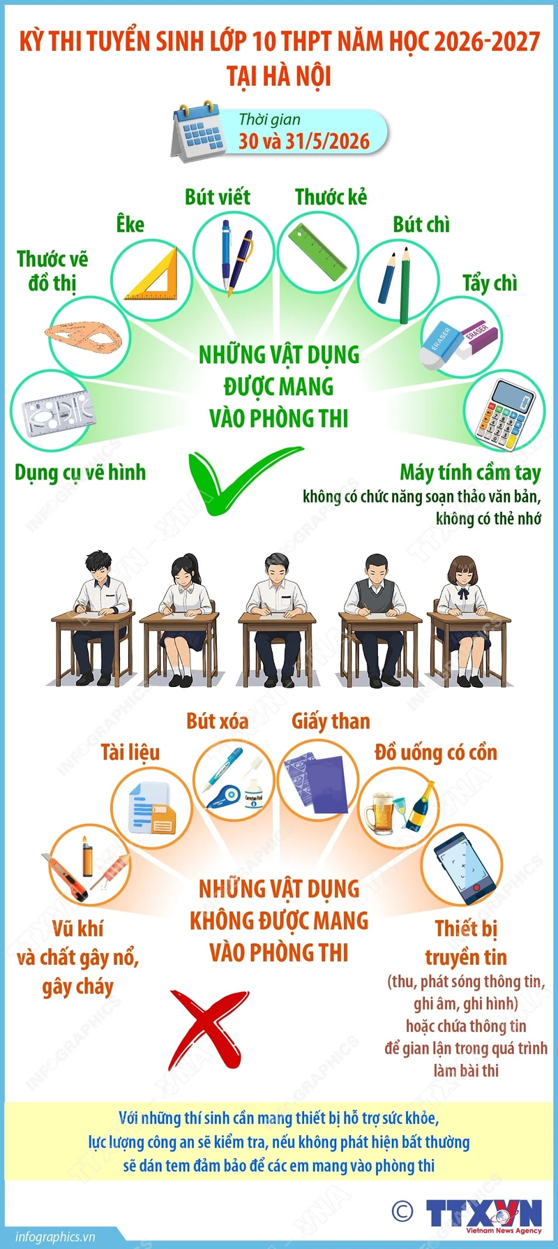 Kỳ thi tuyển sinh lớp 10 THPT: Những vật dụng không được phép mang vào phòng thi