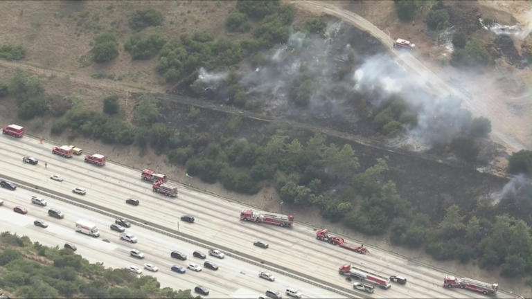 Crews battle brush fire near 405 Freeway in Sepulveda Pass