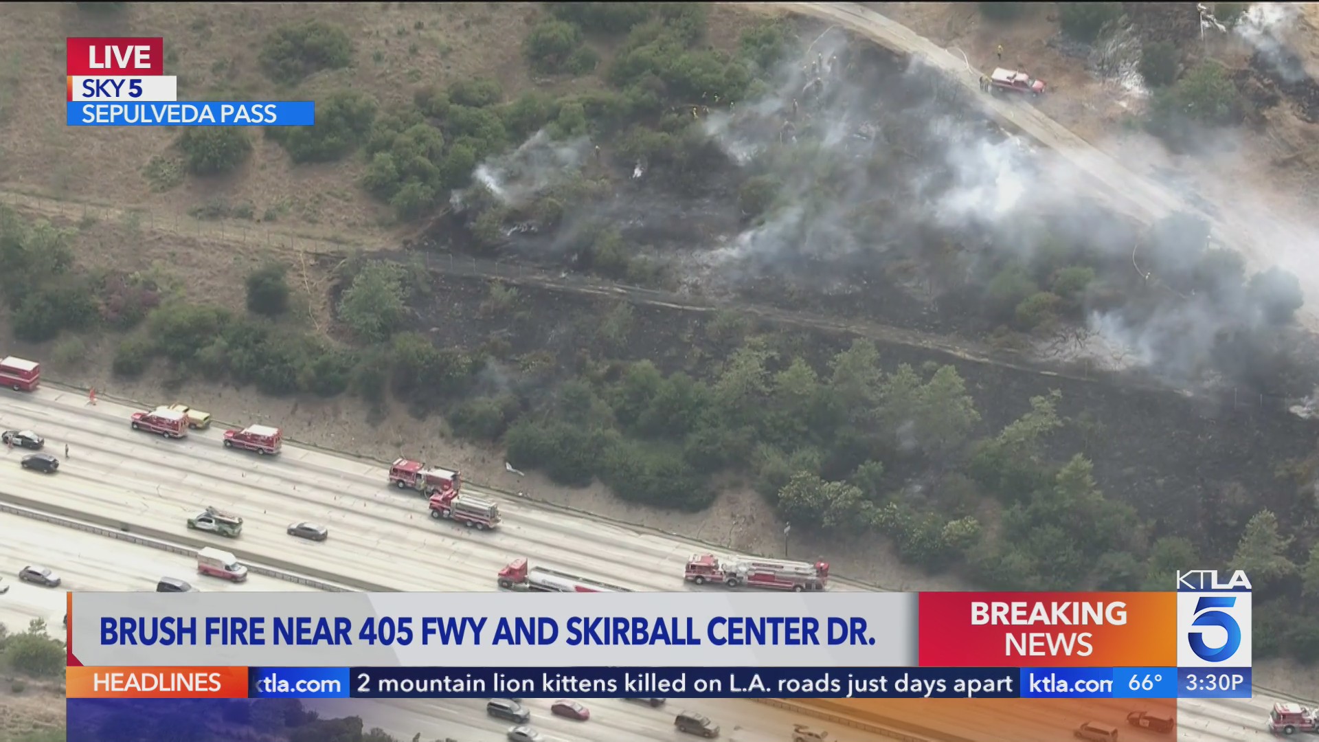 Crews battle brush fire near 405 Freeway in Sepulveda Pass
