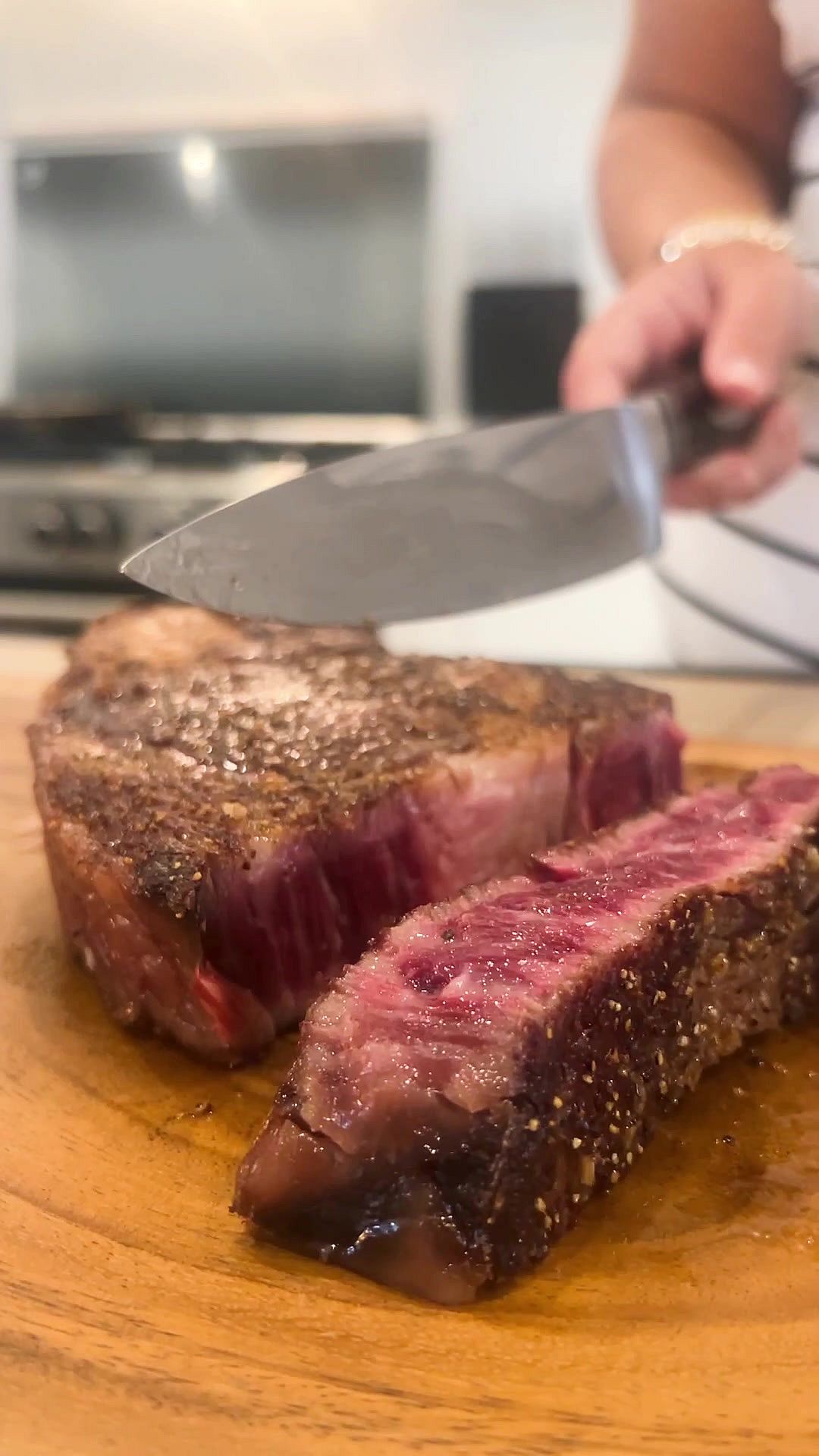 Perfect ribeye steak cooked at home