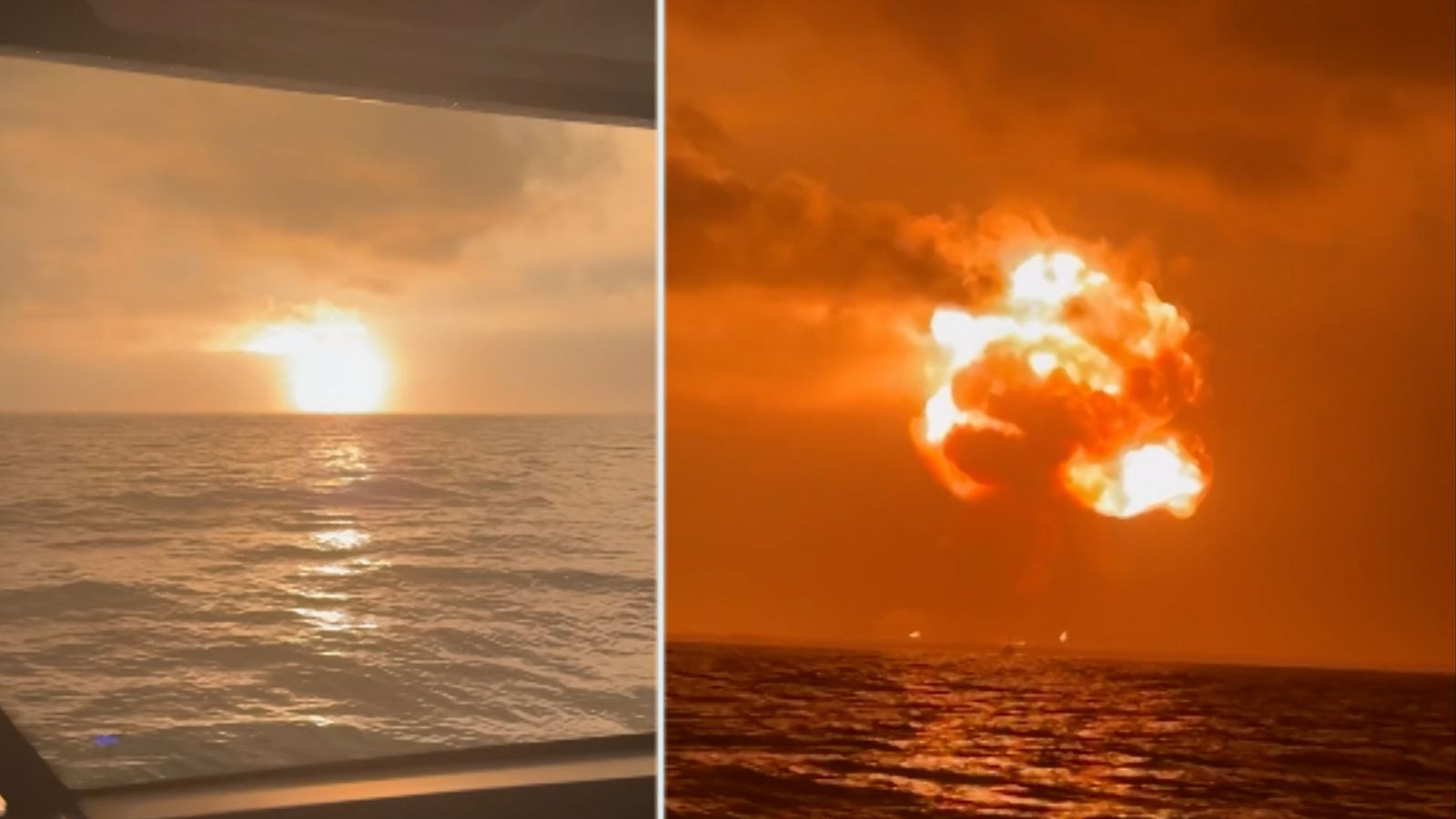 Moment of massive rocket explosion captured on boat