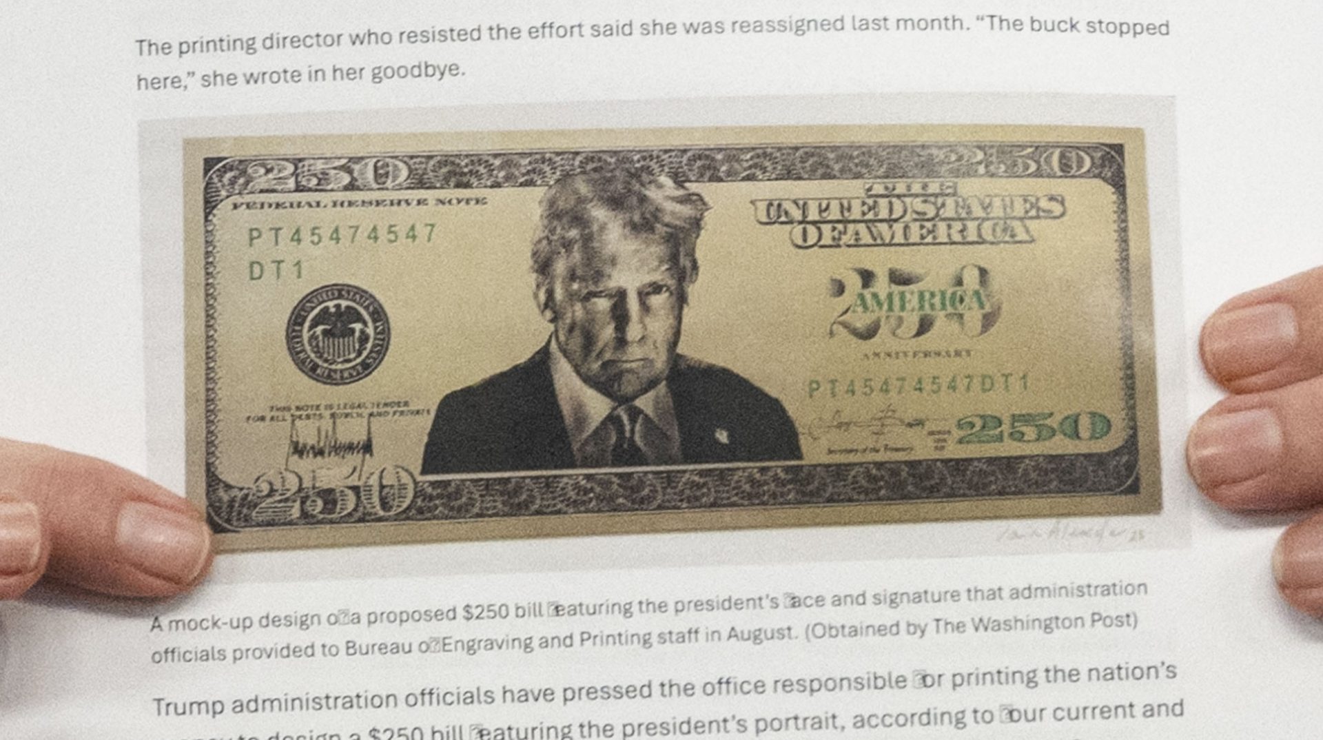 Trump’s $250 note is a vulgar violation of the anniversary it commemorates