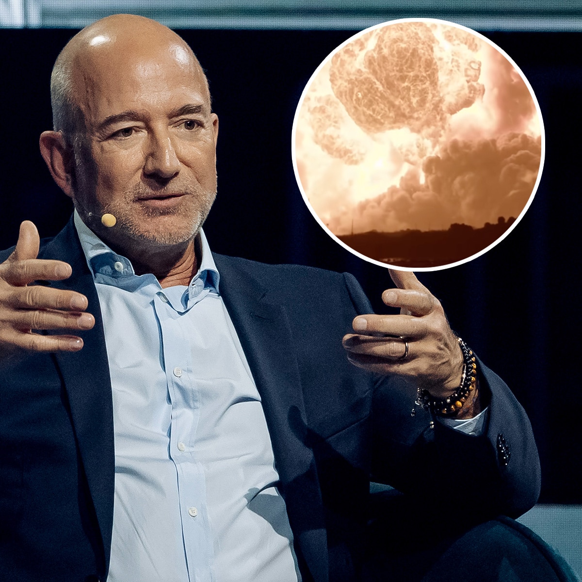 Jeff Bezos reacts after Blue Origin rocket explodes on launchpad
