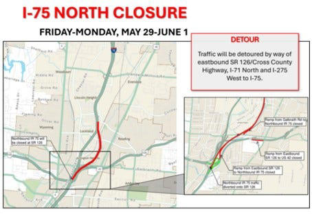 North I-75 to close at Lockland Split this weekend. What's the detour?