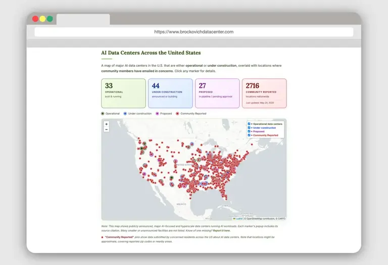 [Screenshot: Brockovich AI Data Center Reporting ]