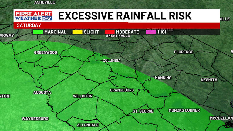 First alert weather day Saturday for rain and localized flooding potential