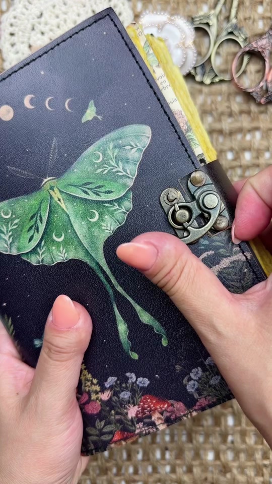 Relaxing ASMR fantasy junk journal spread with forest stag