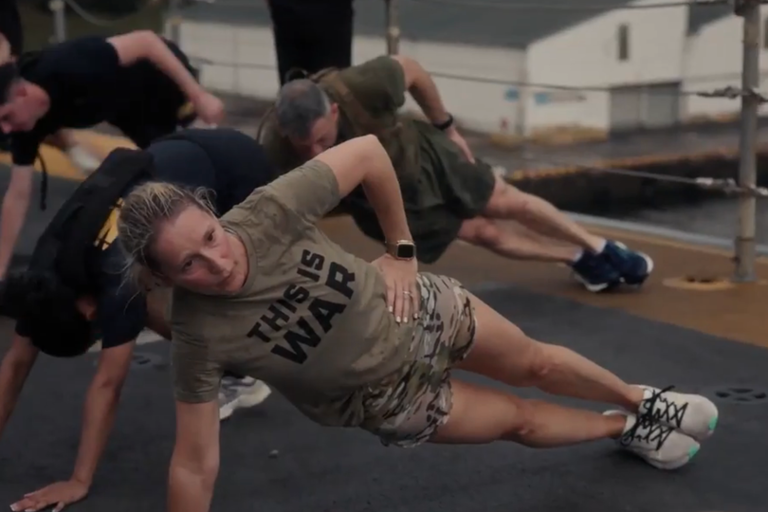 Pete Hegseth's wife dons tone-deaf T-shirt during brutal military workout
