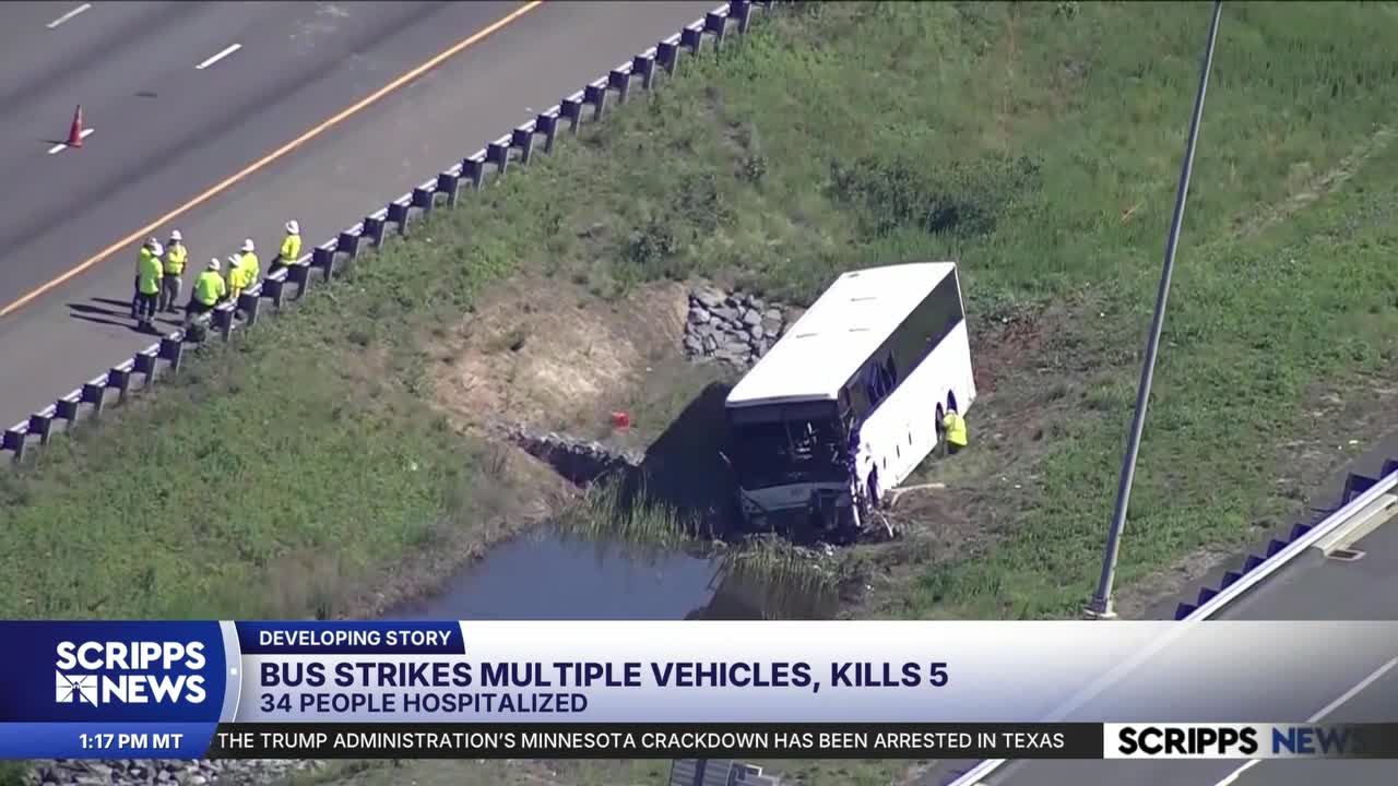 5 dead, dozens hurt in bus crash on I-95 in Virginia