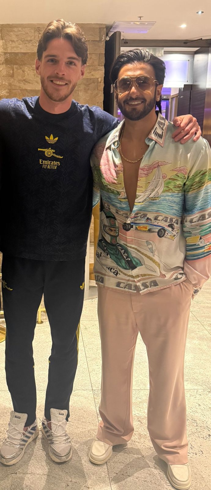 Ranveer Singh poses with Arsenal midfielder Declan Rice in Budapest ...