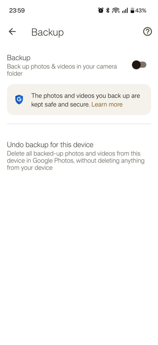 Backups turned off in Google Photos.
