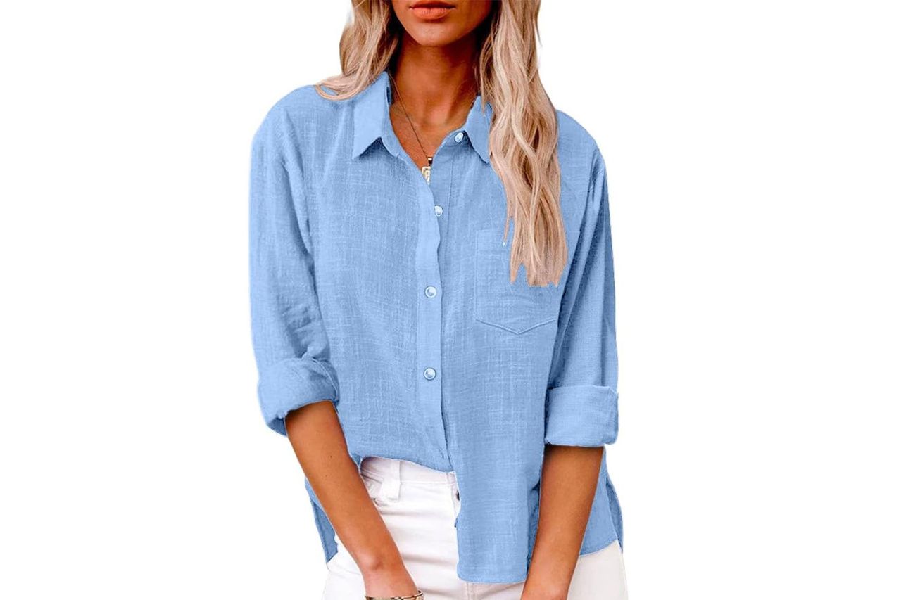 AKEFUN Store Womens Summer Linen Shirts Casual Button Down 2026 Long Sleeve Cotton Top