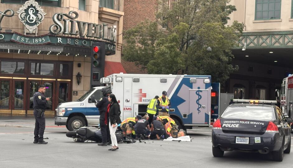 Motorcyclist hurt in crash in front of Silver Legacy in downtown Reno
