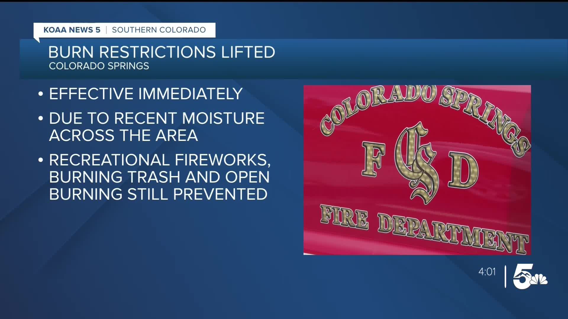 CSFD, El Paso County Sheriff's Office lift burn restrictions Friday