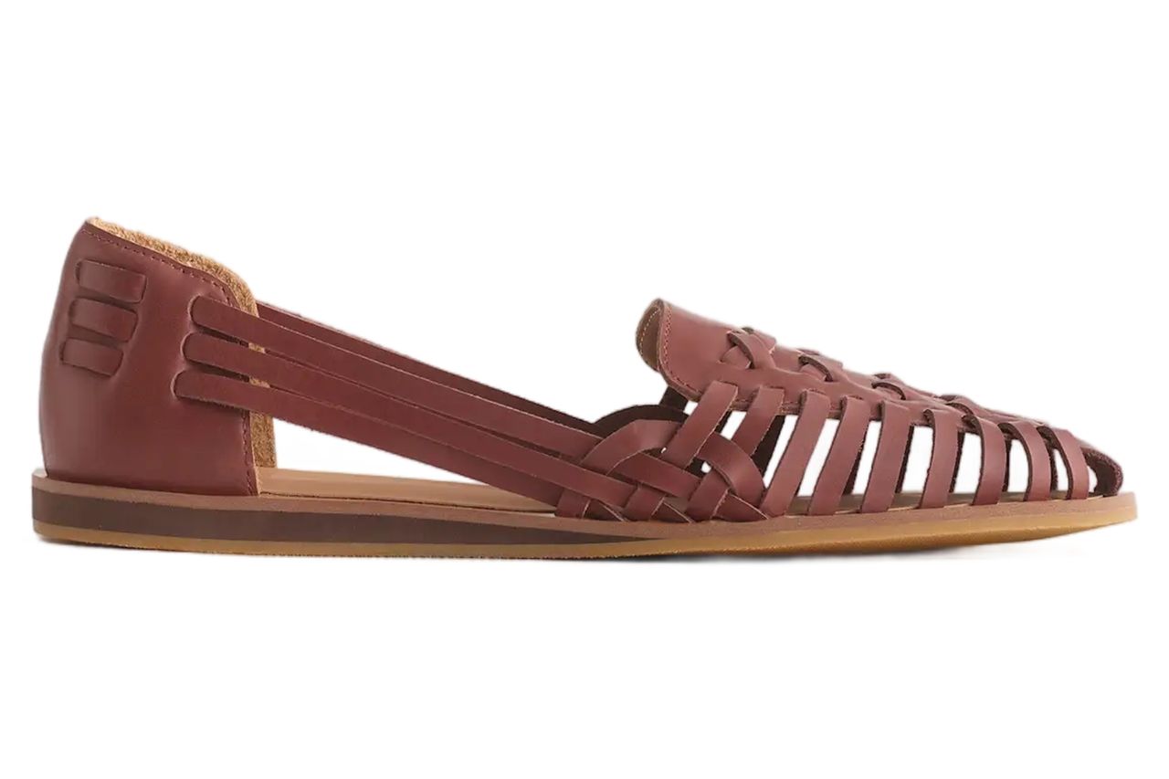 100% Leather Huarache Flat in Brandy