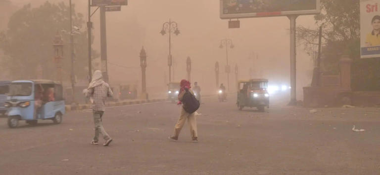 Dust storm darkens skies over Raj
