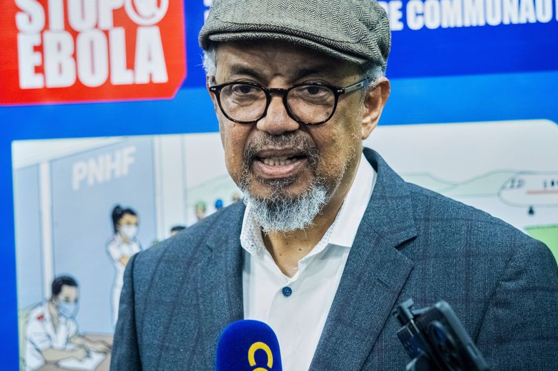 Director-General of the World Health Organisation (WHO), Tedros Adhanom Ghebreyesus, speaks to the media upon his arrival at N'djili International Airport in Kinshasa, Congo, Thursday, May 28, 2026. (AP Photo/Samy Ntumba Shambuyi)