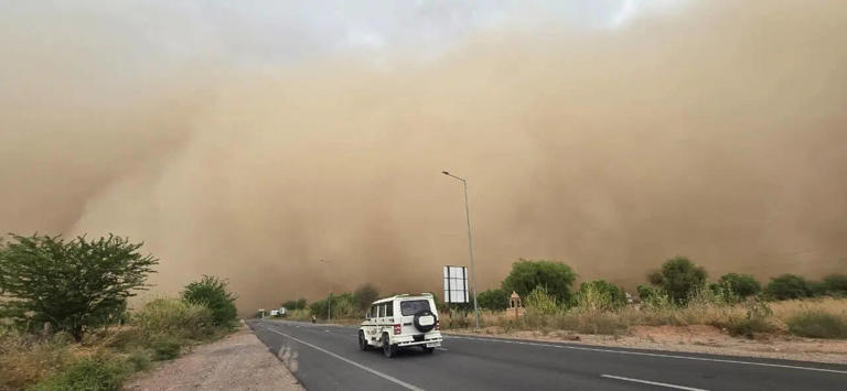 Dust storm darkens skies over Raj