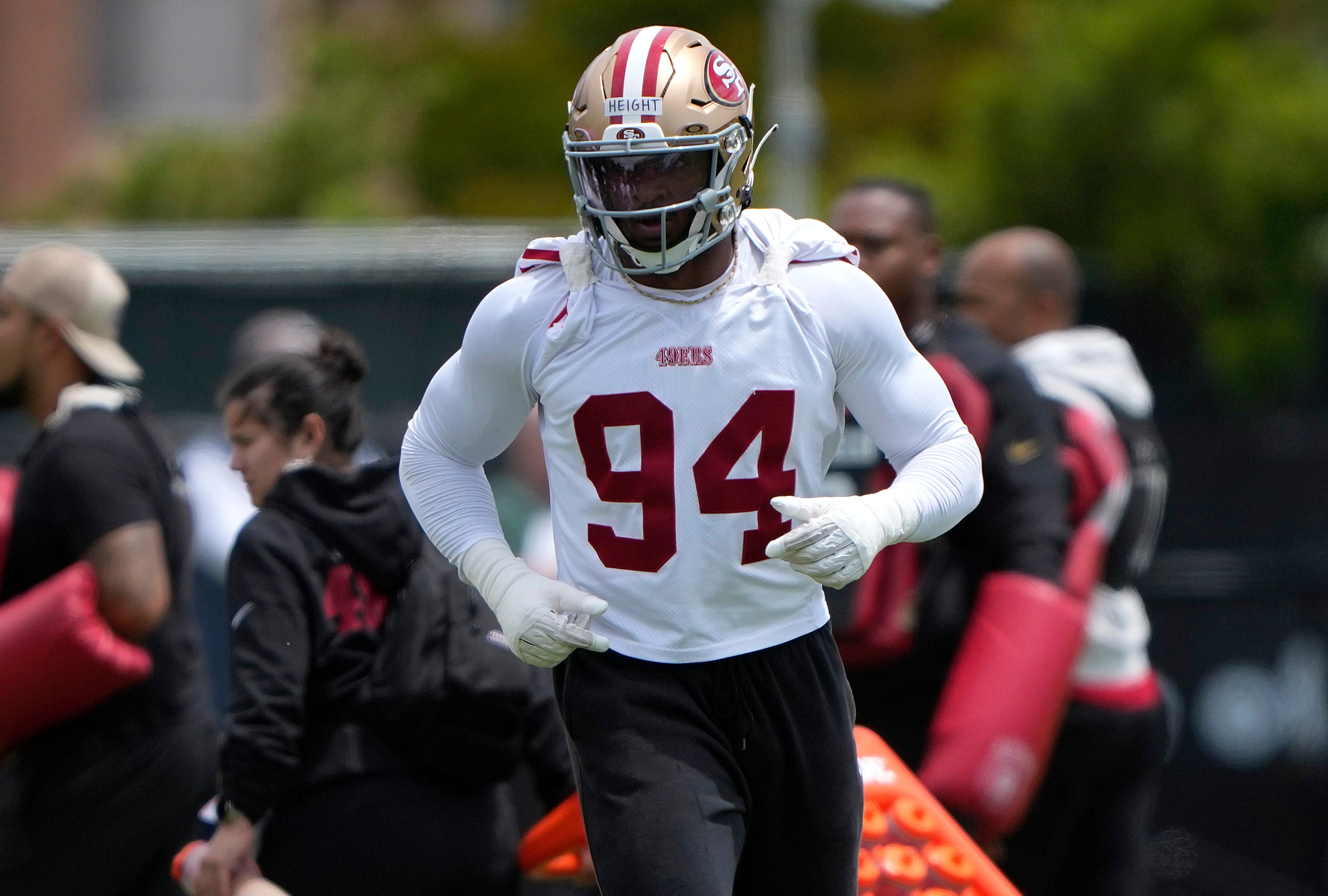 SANTA CLARA, CALIFORNIA - MAY 28: Romello Height #94 of the San Francisco 49ers works out during a team OTA practice at SAP Performance Facility on May 28, 2026 in Santa Clara, California. (Photo by Thearon W. Henderson/Getty Images)