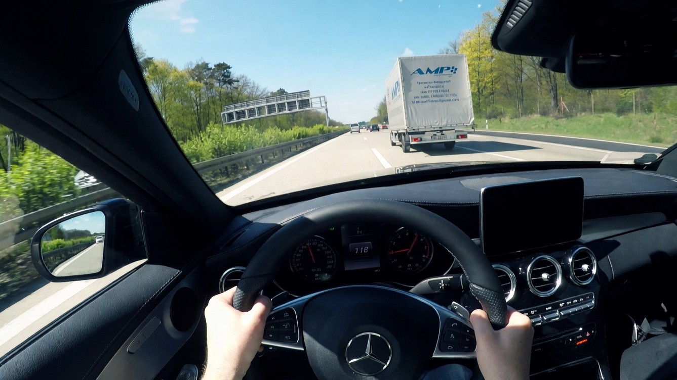 POV in a Mercedes AMG during a 0-255 acceleration run