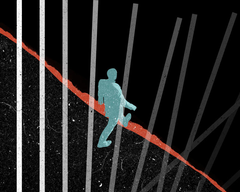 Analysis of Prisons and Probation Ombudsman reports published to date found that one in four people who died were released homeless. Illustration: Guardian Design / Anaïs Mims/Getty