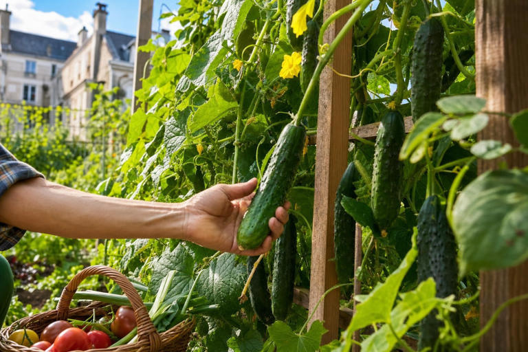 Concombres au potager : le treillis vertical que recommandent les ...